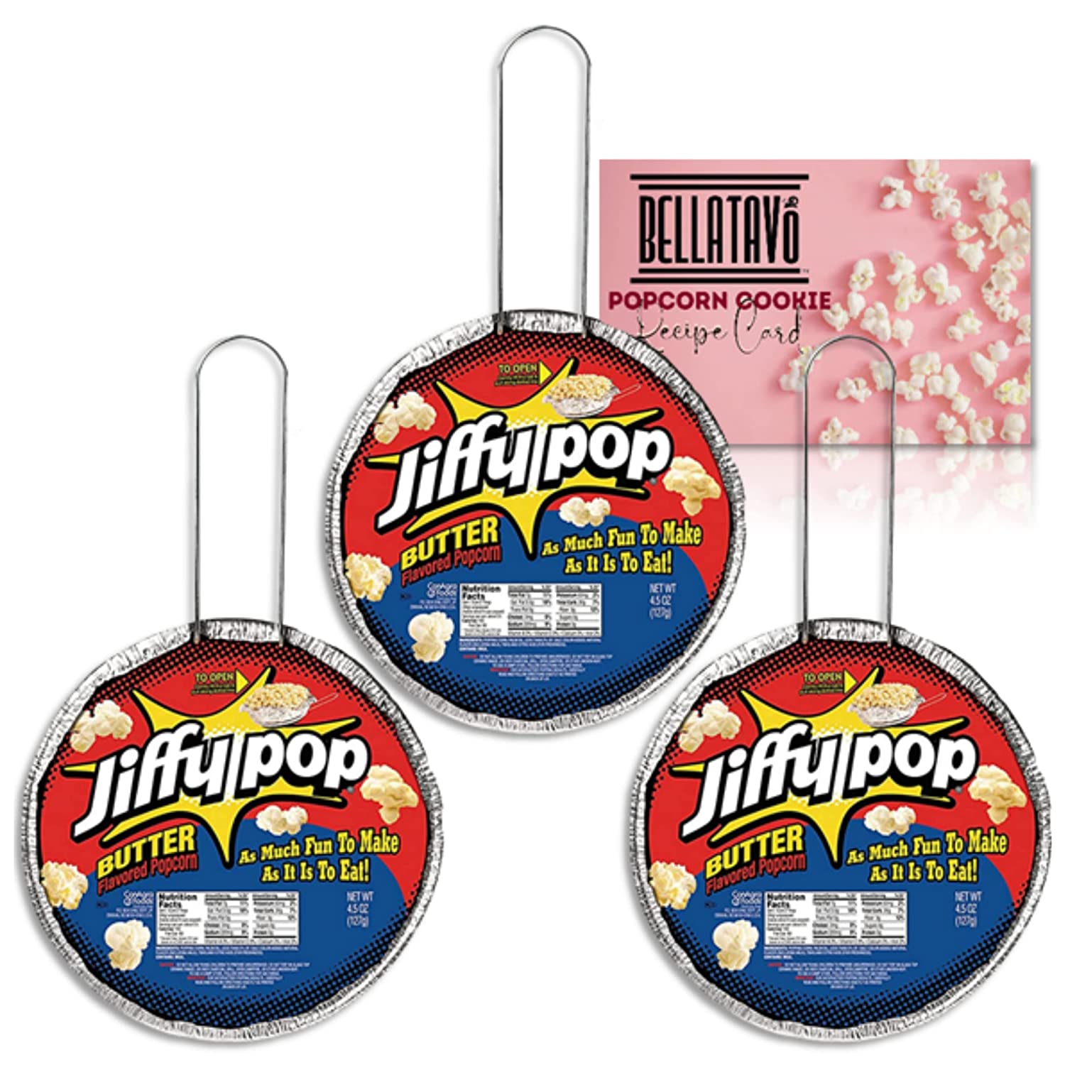 Jiffy Pop Popcorn on Stove - 3 Pack Classic Butter Flavor Campfire Popcorn  with Handle, Movie Popcorn, with Nosh Pack Bag