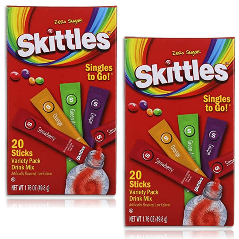Singles To Go Drink Mix Bundle. Includes Two-20 Count Boxes of Skittles Singles To Go Drink Mix Plus a BELLATAVO Refrigerator Magnet. Total of 40 Water Enhancer Drink Mix Packets!