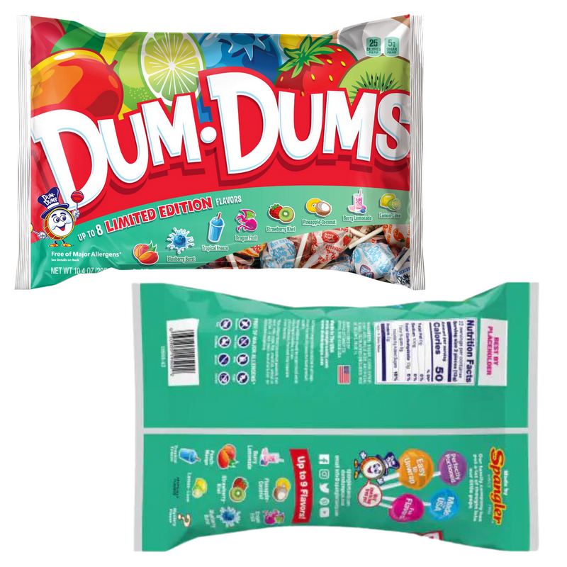 Tropical Lollipops Bundle. Includes One-10.4 Oz Bags of Dum-Dums Limited Edition Lollipops. Comes with Individually Wrapped Lollipops in 8 Delicious Fruit Flavors Plus a BELLATAVO Fridge Magnet!