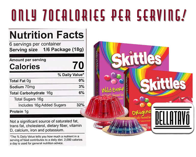 Flavored Gelatin Mix Variety Pack. Includes Three Starburst and Two Skittles Gelatin Powder Mix Plus a BELLATAVO Fridge Magnet! Total of Five Assorted Flavored Gelatin Powder Mix in a Bundle Pack!