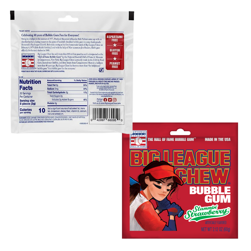 Strawberry Bubble Gum Bundle. Includes Three-2.12 Oz Bags of Big League Chew Strawberry-Flavored Bubble Gum. Savor Luscious Strawberry in a Gum! Bundle Comes with a BELLATAVO Fridge Magnet!