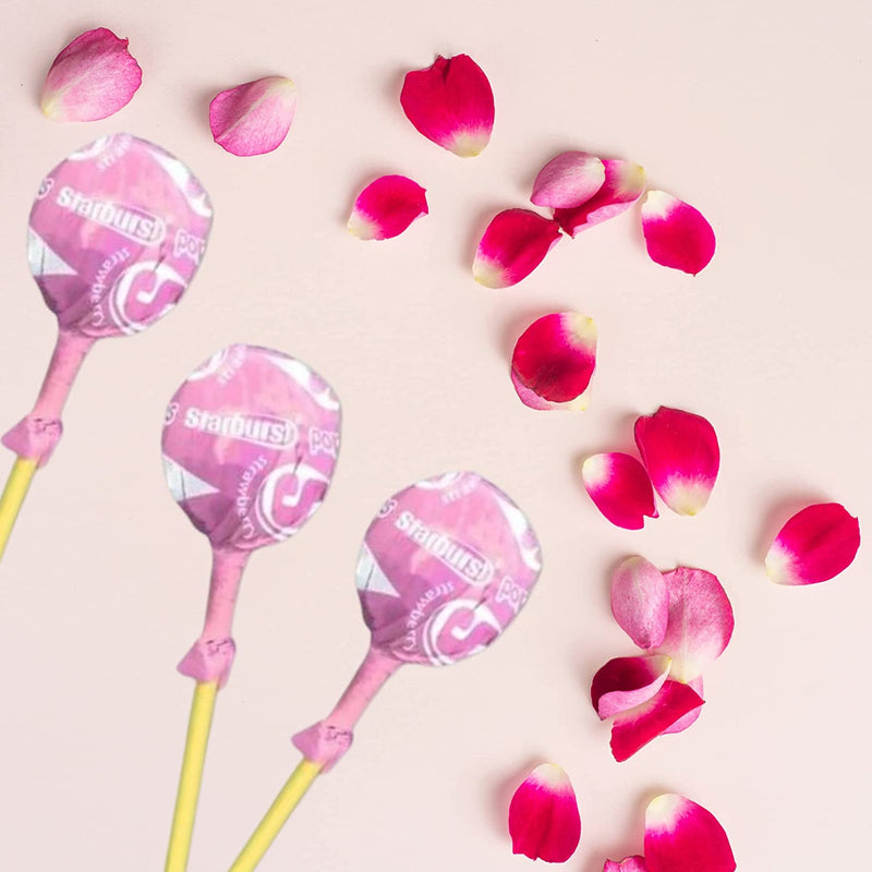 All Pink Strawberry Lollipop Bundle. Includes Two-8.8 Oz Bags of All Pink Strawberry Starburst Pops Plus a BELLATAVO Fridge Magnet! Starburst Pops are Filled with Strawberry Candy Fruit Chews Inside!