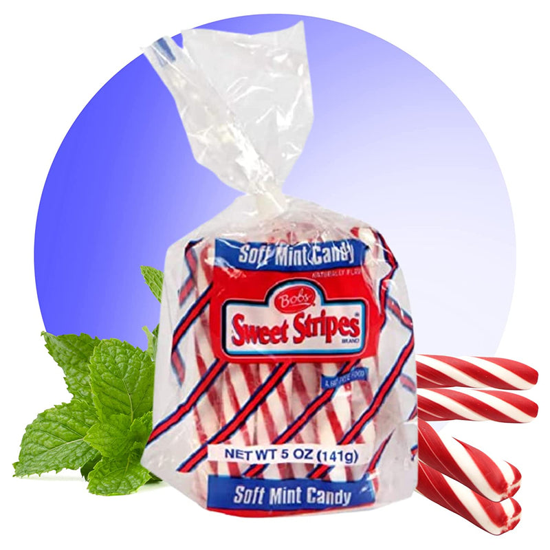 Peppermint Sticks Bulk Candy Bundle. Includes Six-5 Oz Bags of Bobs Sweet Stripes Soft Peppermint Sticks Candy in a BELLATAVO Box Plus a BELLATAVO Fridge Magnet! Made with All Natural Peppermint!