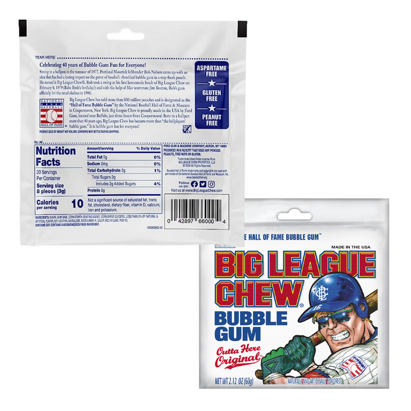 Tasty Bubble Gum Bundle. Includes Three-2.12 Oz Bags of Big League Chew Original Otta Here Bubble Gum Flavor. Savor an Irresistible Gum Flavor in Every Chew! Comes with a BELLATAVO Fridge Magnet!