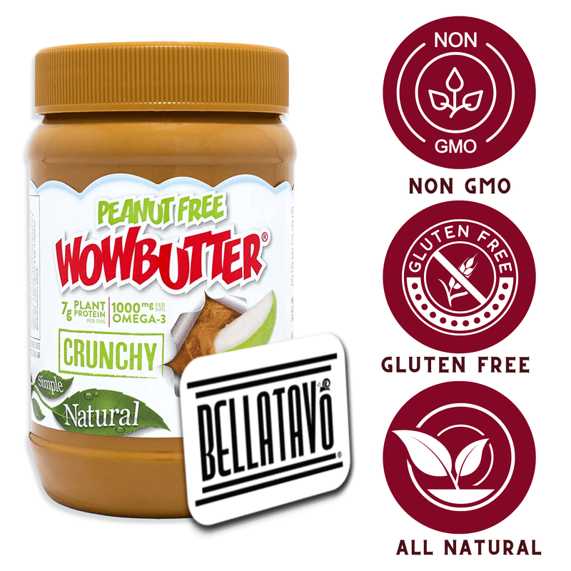 Peanut Free Crunchy Peanut Butter Alternative Bundle. Includes Two-1.1 Lb Jars of WOWBUTTER Crunchy Peanut Butter Alternative Plus a BELLATAVO Fridge Magnet. Wow butter is made from Non-GMO Whole Soy!