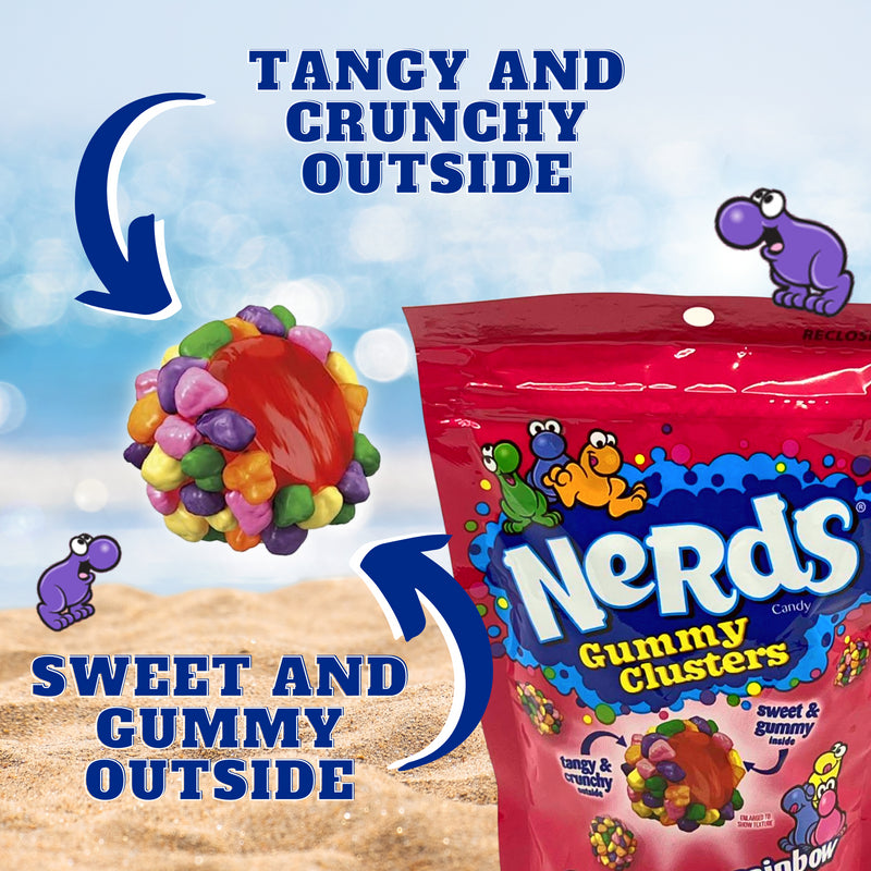 Rainbow Gummy Clusters Candy Bundle. Includes Two- 8 Oz Bags of Nerds Rainbow Gummy Clusters Candy. Sweet, Gummy, Tangy, & Crunchy Candy Treat! Each Bundle Comes with a BELLATAVO Fridge Magnet!