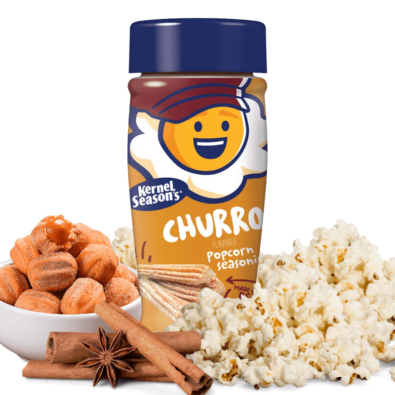 Churro Popcorn Seasoning Bundle. Includes Two-3.1 Oz Bottles of Kernel Season's Churro Popcorn Seasoning plus a BELLATAVO Ref Magnet! This Churro Seasoning Powder is made with real Cinnamon!