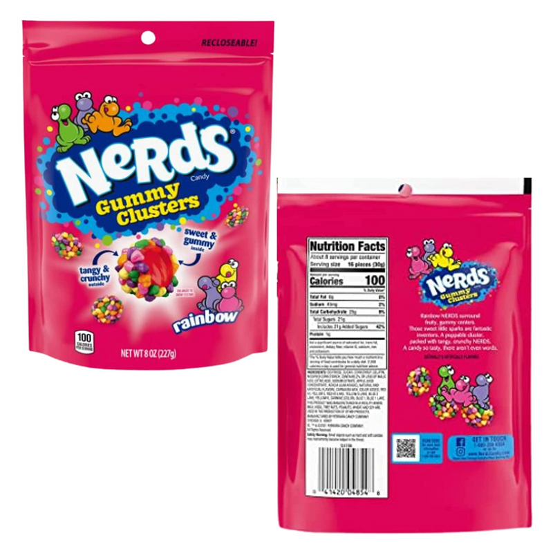 Very Berry and Rainbow Gummy Clusters Candy Bundle. Includes One-8 Oz Nerds Very Berry Gummy Cluster and One-8 Oz Nerds Rainbow Gummy Cluster that comes with Free BELLATAVO Refrigerator Magnet.