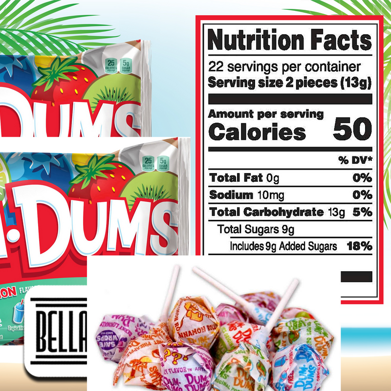 Tropical Lollipops Bundle. Includes Two-10.4 Oz Bags of Dum-Dums Limited Edition Lollipops. Comes with Individually Wrapped Lollipops in 8 Delicious Fruit Flavors Plus a BELLATAVO Fridge Magnet!