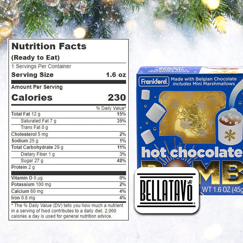 Hot Chocolate Bombs Bundle. Includes Two-1.6 Oz Packages of Frankford Hot Chocolate Bomb Plus a BELLATAVO Fridge Magnet. Melting Milk Chocolate Hot Cocoa Bombs with Marshmallows Inside!