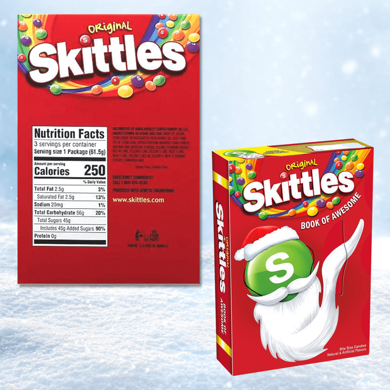 Christmas Edition Book of Candy Bundle. Includes Two Skittles Christmas Book of Awesome Plus a BELLATAVO Fridge Magnet! Each Skittles Book of Candy Includes Three-2.17 Oz Skittles Christmas Candy!