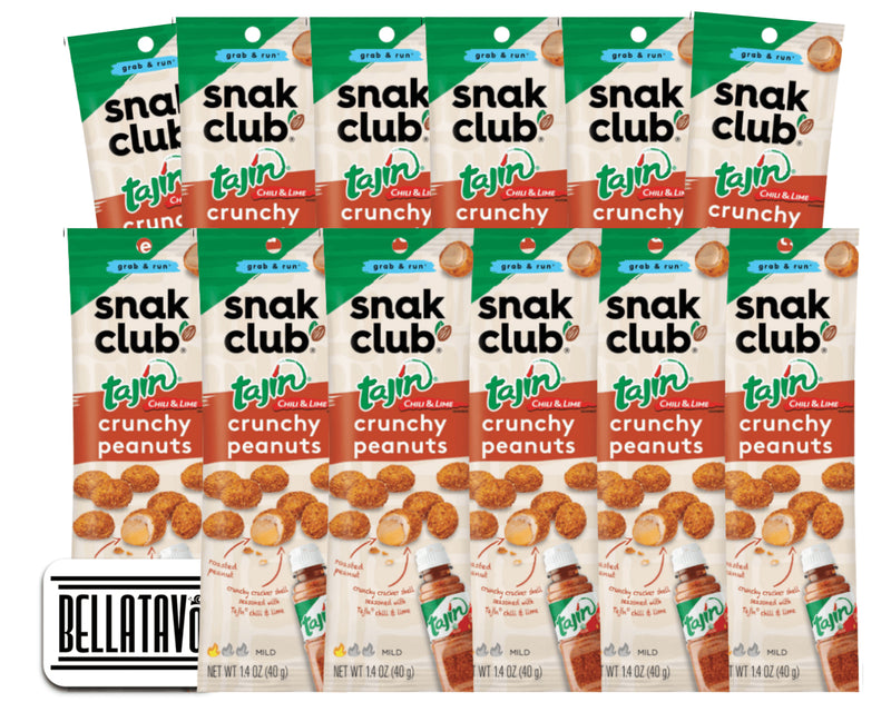 Chili Lime Crunchy Peanuts Bundle. Includes Twelve-1.4 Oz Snack Size Bags of Snak Club Tajin Crunchy Peanuts Plus a BELLATAVO Fridge Magnet! Snak Club Tajin Crunchy Peanuts Has No Artificial Flavors!