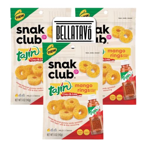 Gummy Rings Mango Candy Bundle. Includes Three-5 Oz Bags of Snak Club Tajin Mango Gummy Rings Plus a BELLATAVO Fridge Magnet! Snak Club Tajin Gummy Snacks are Gluten Free and Vegan Gummy Candy!