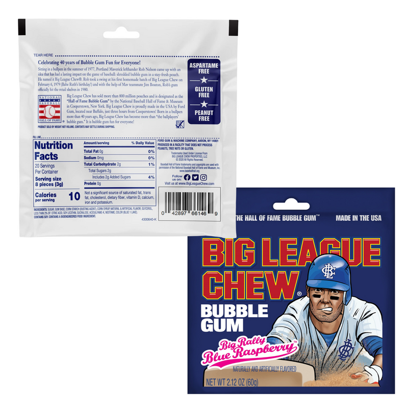 Blue Raspberry Flavored Gum Bundle. Includes Three-2.12 Oz Bags of Big League Chew Blue Raspberry Bubble Gum. Refreshing Burst of Blue Raspberry in a Gum! Bundle Comes with a BELLATAVO Fridge Magnet!