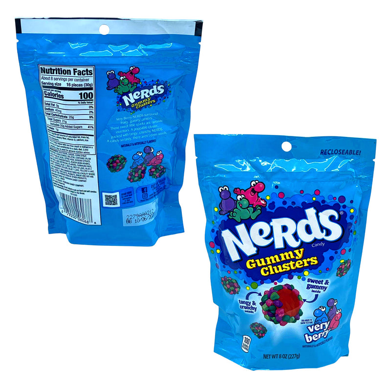 Very Berry Gummy Clusters Candy Bundle. Includes Two- 8 Oz Bags of Nerds Very Berry Gummy Clusters Candy. Sweet, Gummy, Tangy, & Crunchy Candy! Each Bundle Comes with a BELLATAVO Fridge Magnet!