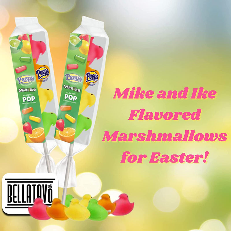 Flavored Marshmallows Easter Lollipop Bundle. Includes Two 1.38 Oz. Peeps Marshmallow Candy Chick Pop in Mike and Ike Flavors Plus a BELLATAVO Fridge Magnet. Fun and Colorful Easter Peeps Candy!