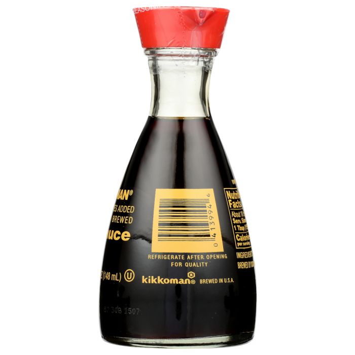 Side Label Photo of Kikkoman Soy Sauce in Dispenser