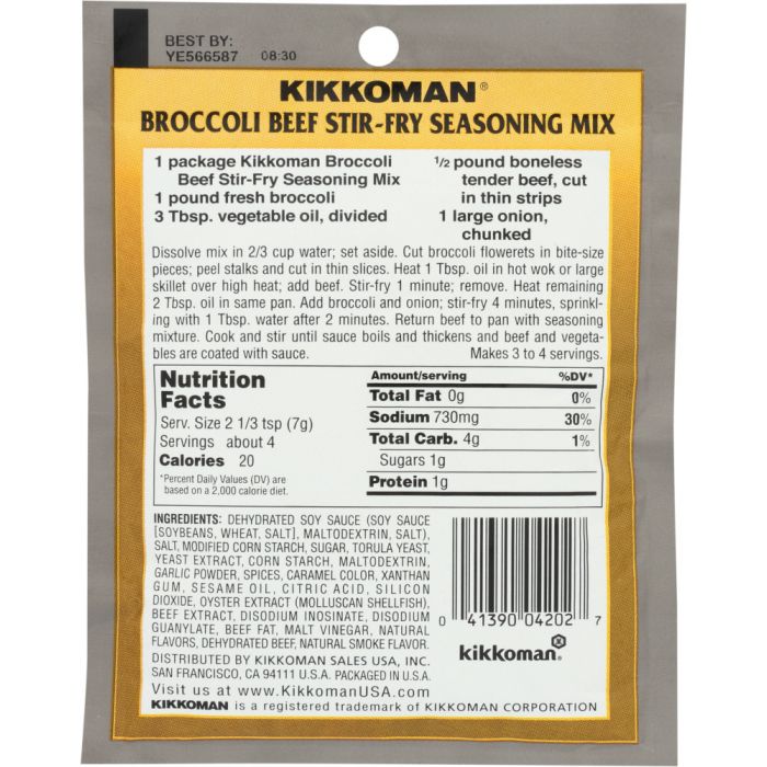 Nutrition Label Photo of Kikkoman Broccoli Beef Stir Fry Seasoning Mix