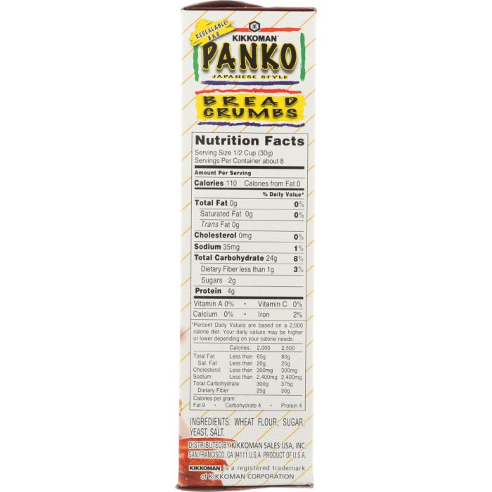 Nutrition Label of Kikkoman Panko Japanese Style BRead Crumbs