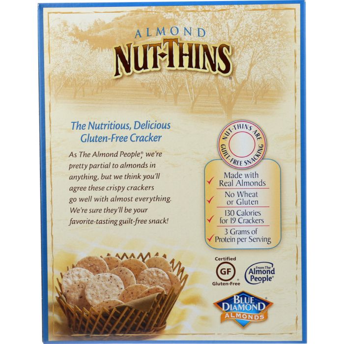 Back of the Box Photo of Blue Diamond Gluten Free Almond Nut Thins