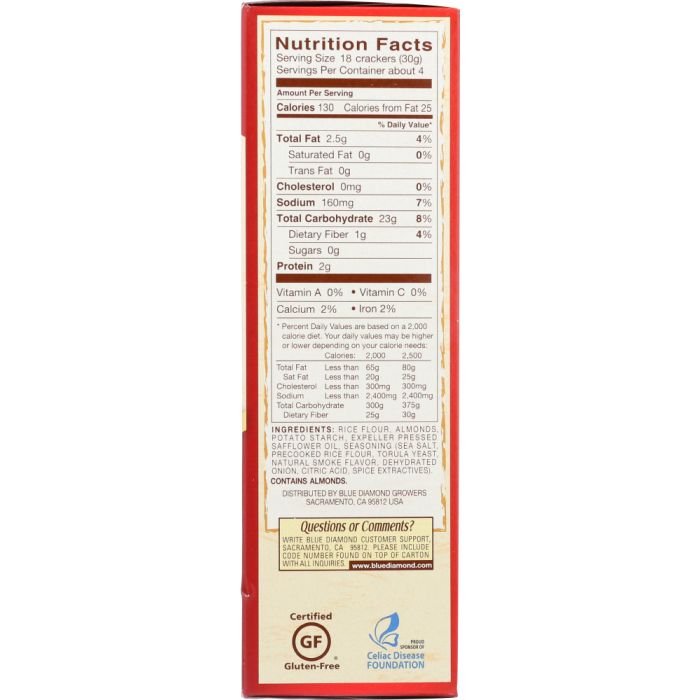 Nutritional Label Photo of Blue Diamond Smokehouse Almond Nut Thins