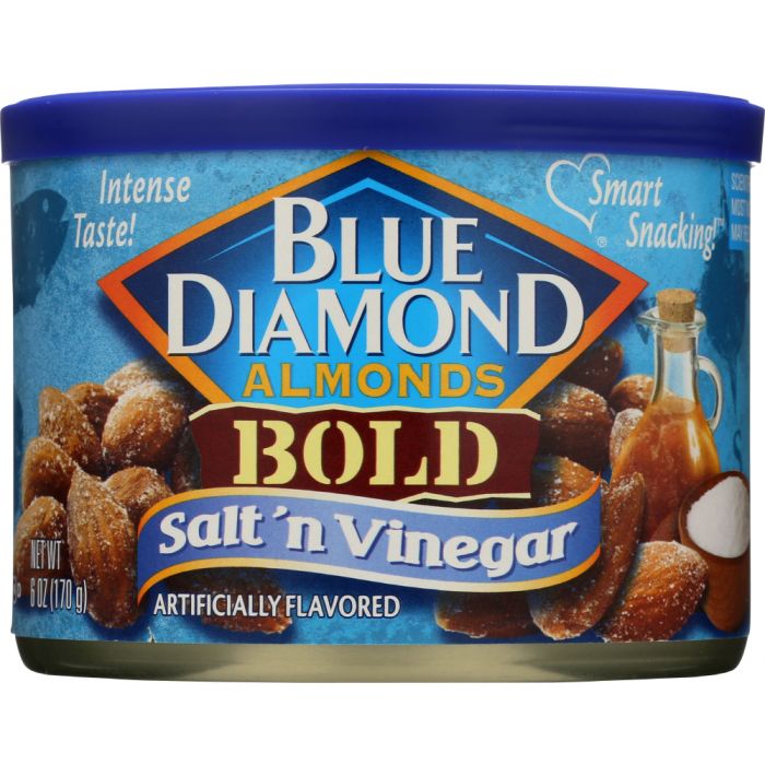 A Product Photo of Blue Diamond Bold Salt n' Vinegar Almonds in Tin