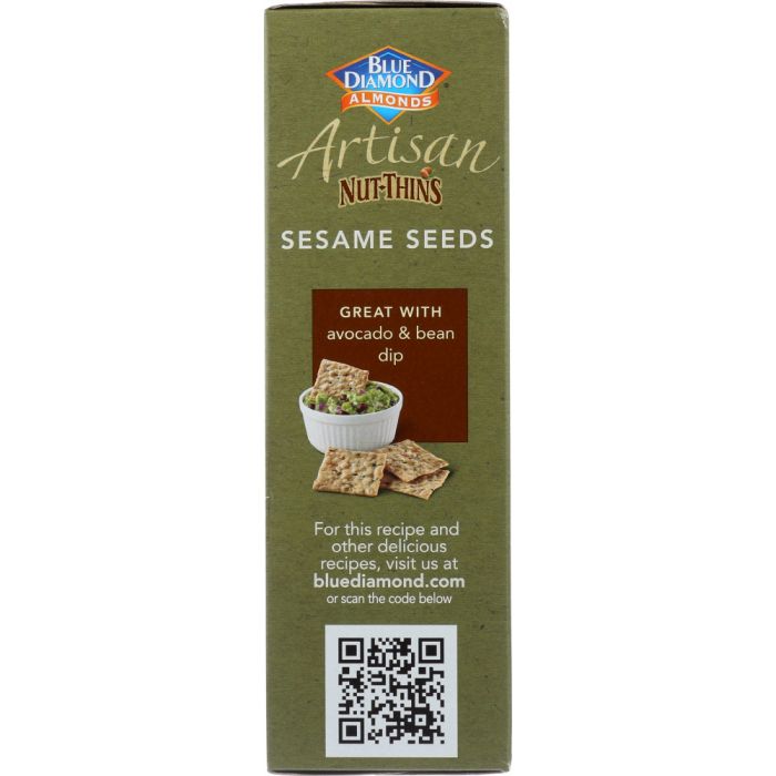 Side Label Photo of Blue Diamond Sesame Seeds Artisan Nut Thins