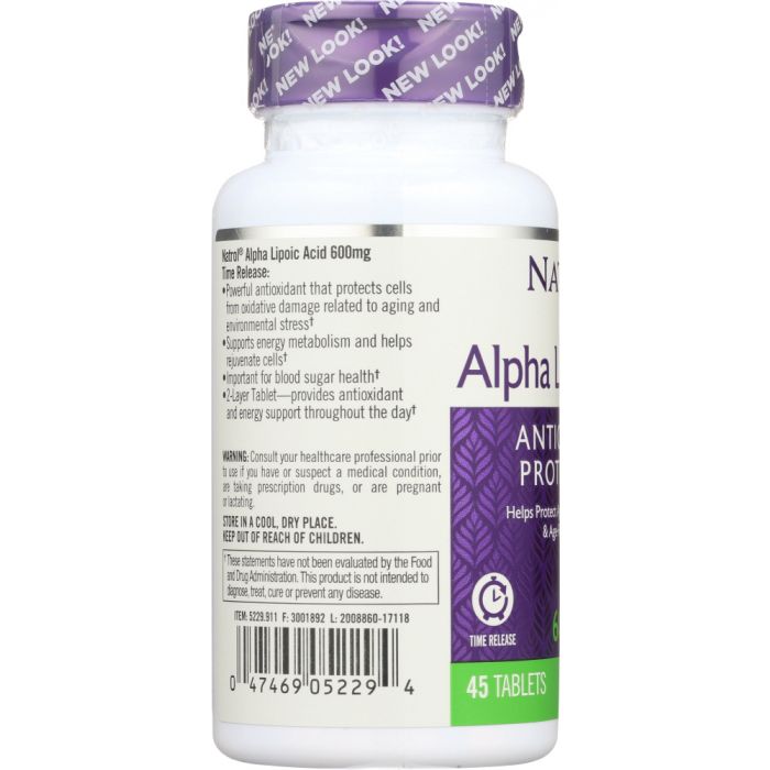 Side photo of Natrol Alpha Lipoic Acid 600 mg