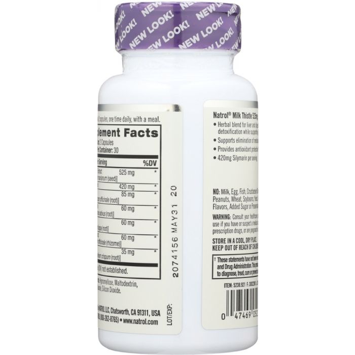 Back photo of Natrol Milk Thistle Advantage 525 mg