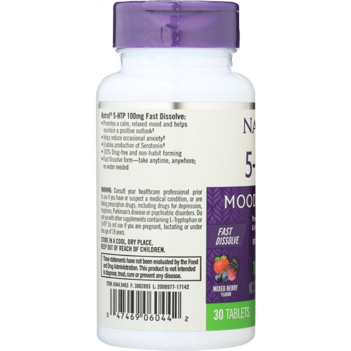 Side photo of Natrol 5-HTP Wild Berry Flavor 100 mg