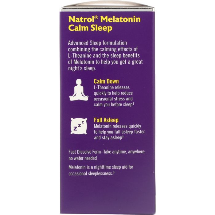 Description label photo of Natrol Advanced Melatonin Calm Sleep Fast Dissolve Strawberry Flavor