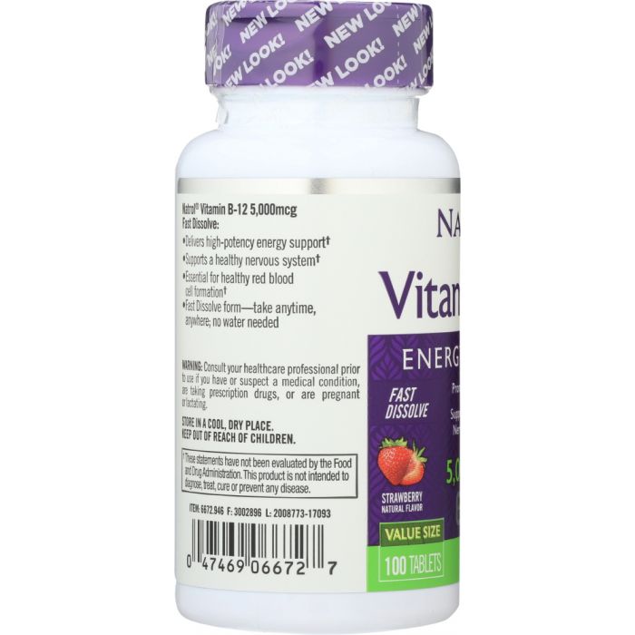 Side photo of Natrol Vitamin B-12 Fast Dissolve Strawberry 5000 Mcg