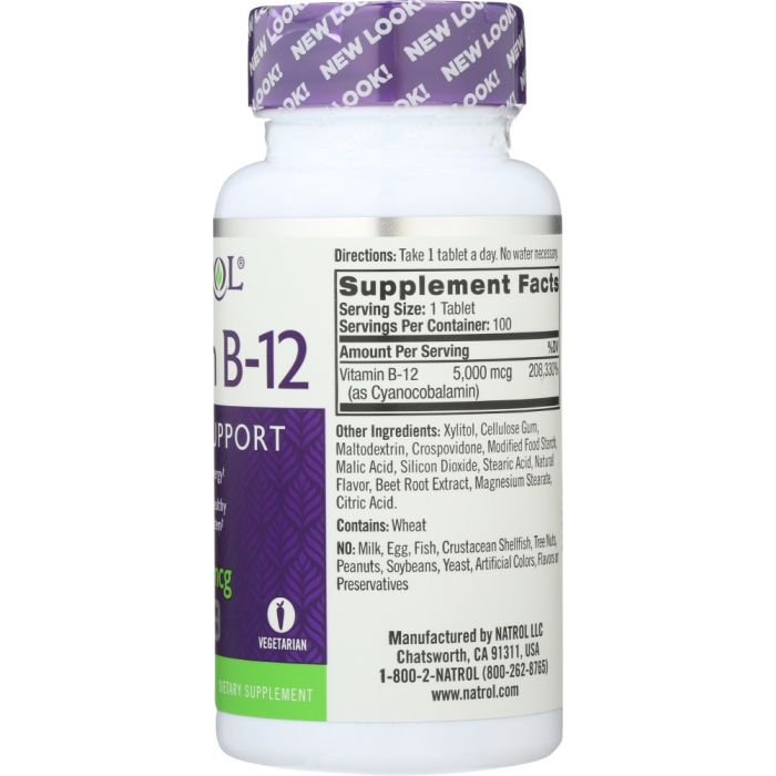 Supplements fact photo of Natrol Vitamin B-12 Fast Dissolve Strawberry 5000 Mcg