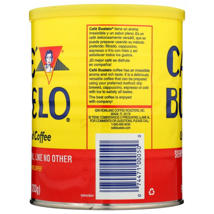 Back Packaging Photo of Cafe Bustelo Espresso Ground Coffee in Can