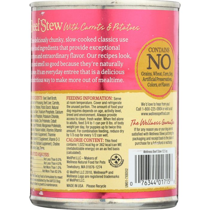 Description label photo of Wellness Beef Stew with Carrots & Potatoes Canned Dog Food