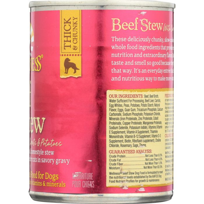 Ingredients label photo of Wellness Beef Stew with Carrots & Potatoes Canned Dog Food
