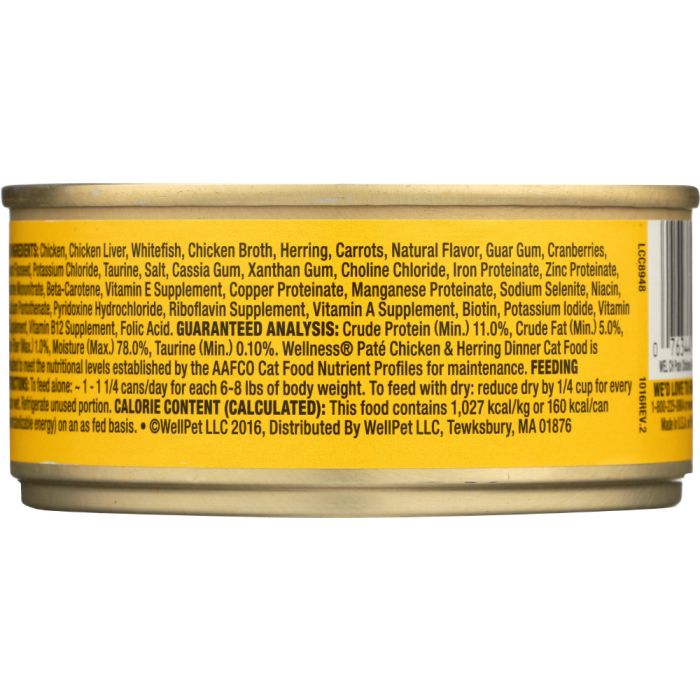 Ingredients label photo of Wellness Adult Chicken and Herring Canned Cat Food
