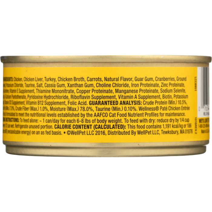 Back photo of Wellness Canned Cat Food Chicken Formula