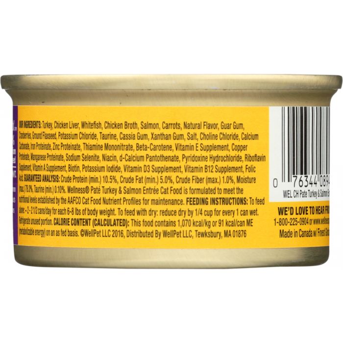 Ingredients label photo of Wellness Turkey and Salmon Cat Food