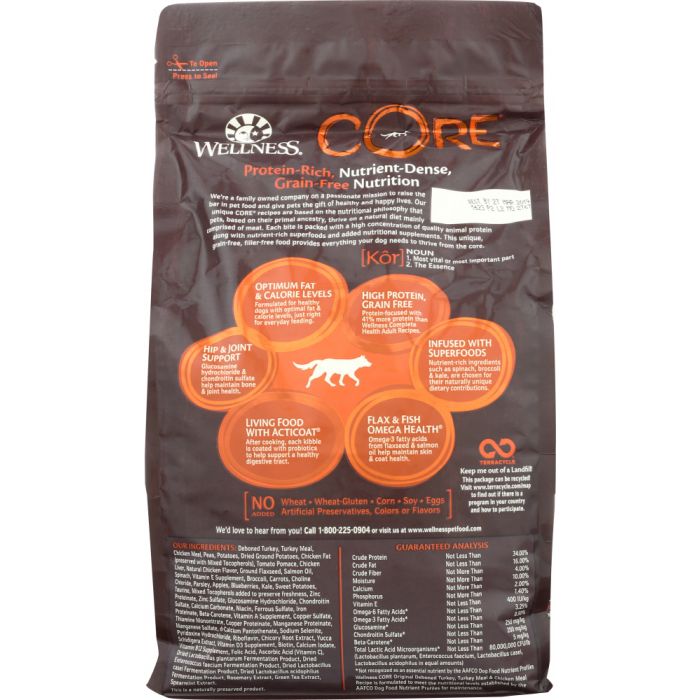 Back photo of Wellness Core Original Dry Dog Food Formula Grain Free