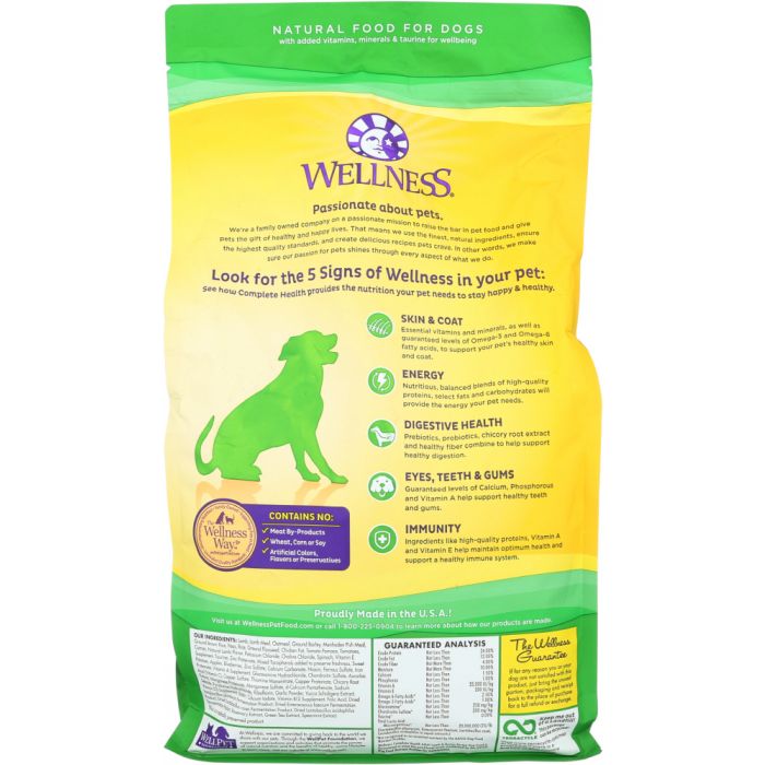Back photo of Wellness Complete Health Lamb and Barley Natural Dry Dog Food