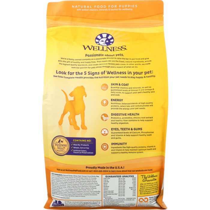 Back photo of Wellness Chicken Salmon and Oatmeal Natural Dry Puppy Food