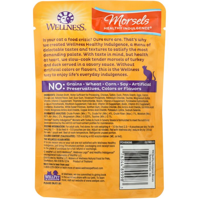 Back photo of Wellness Morsels Healthy Indulgence Turkey and Duck Cat Food