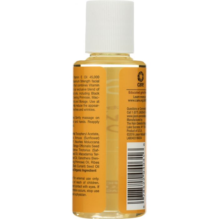 Back Packaging Photo of Jason Maximum Strength Vitamin E 45000 IU Skin Oil