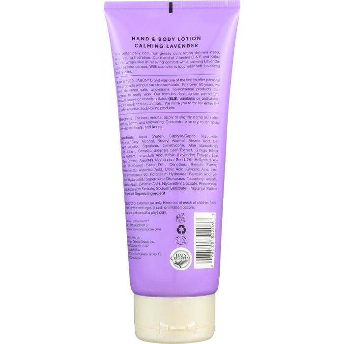 Back Packaging Photo of Jason Calming Lavender Hand and Body Lotion