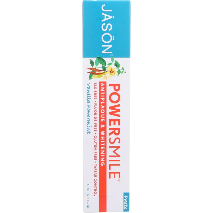 Side Label Photo of Jason Power Smile Vanilla Powermint Toothpaste