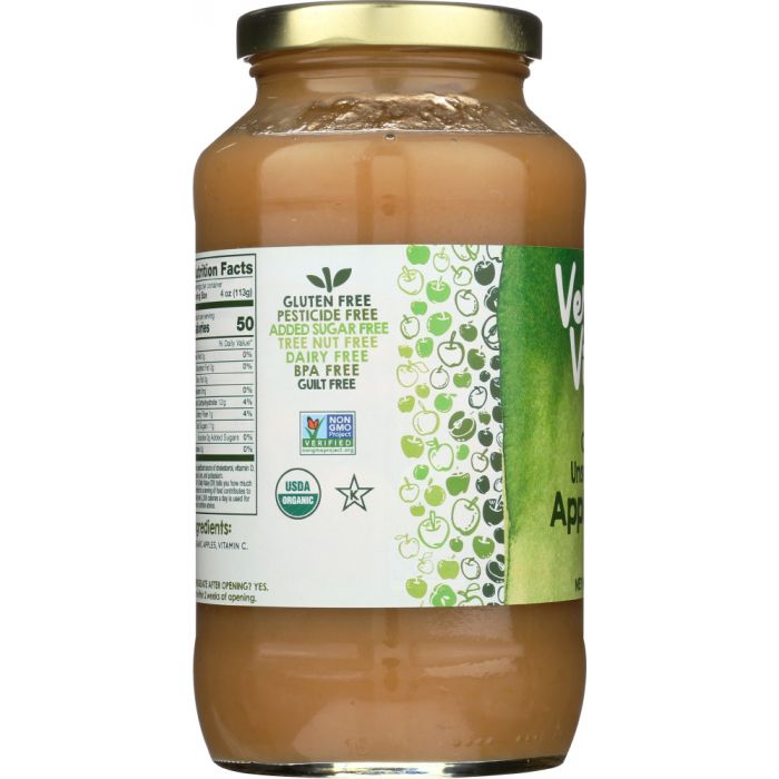 Side Label Photo of Vermont Village Organic Unsweetened Apple Sauce in Jar