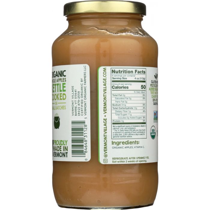 Nutritional Label Photo of Vermont Village Organic Unsweetened Apple Sauce in Jar