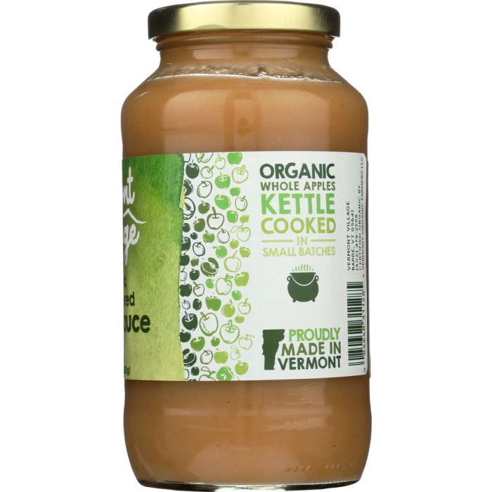 Side Label Photo of Vermont Village Organic Unsweetened Apple Sauce in Jar