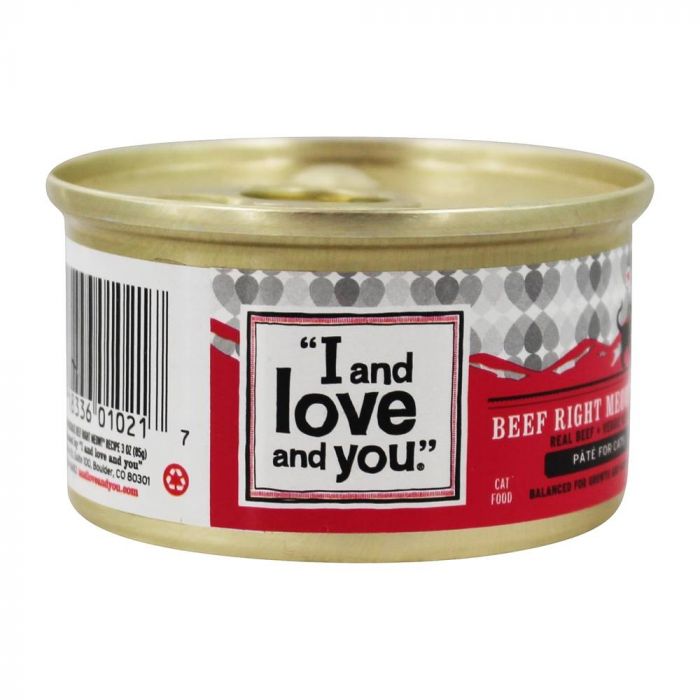 Side photo of I&LOVE&YOU Cat Food Beef Right Meow in Can
